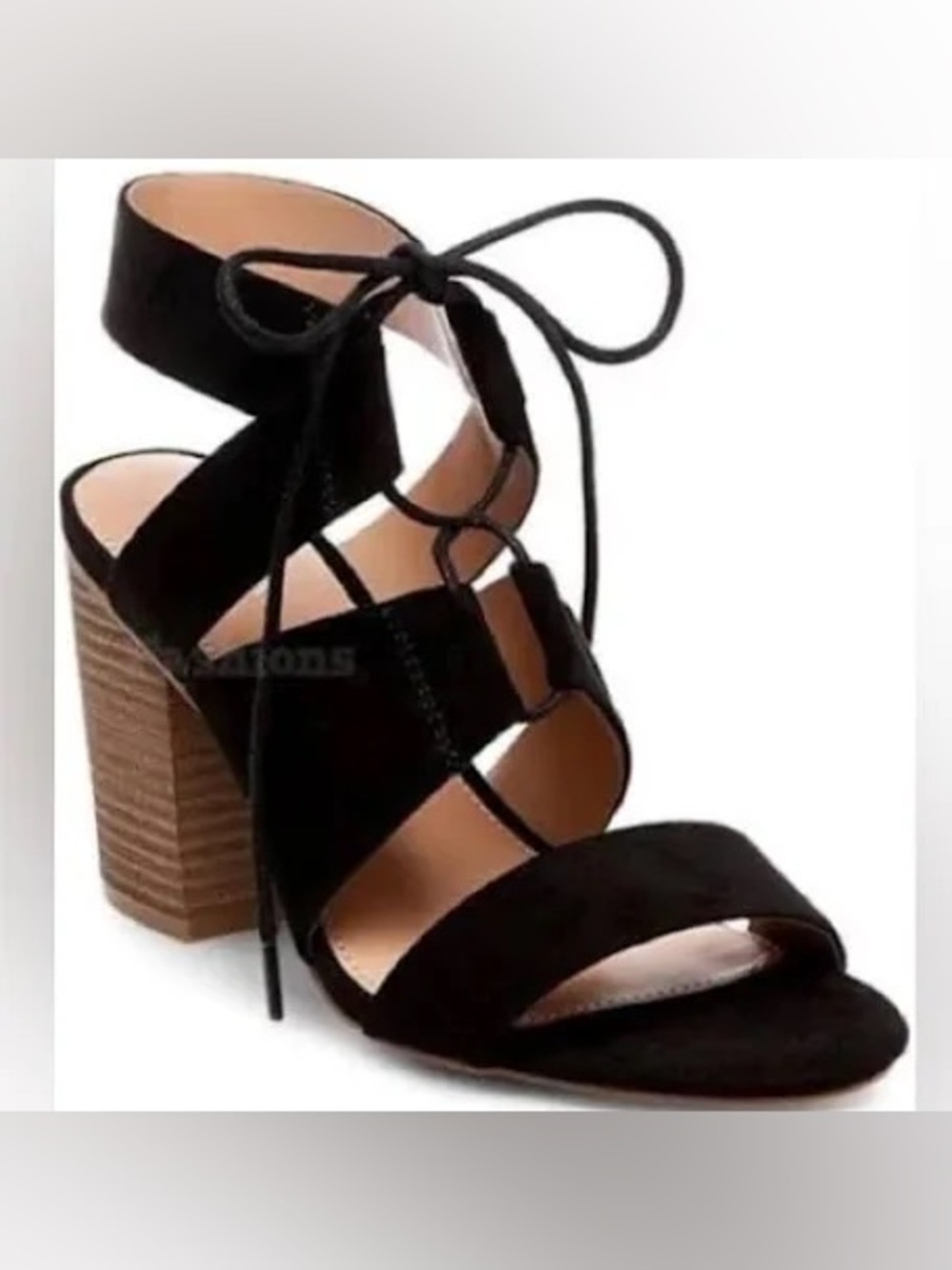 Merona Harriet Black Ghillie Lace Up Block Heel Sandals Size 8.5